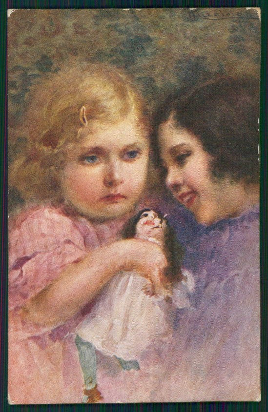 Artist Signed Pizzolato Girls and doll serie 733-4 cartolina TC0942 – fronte