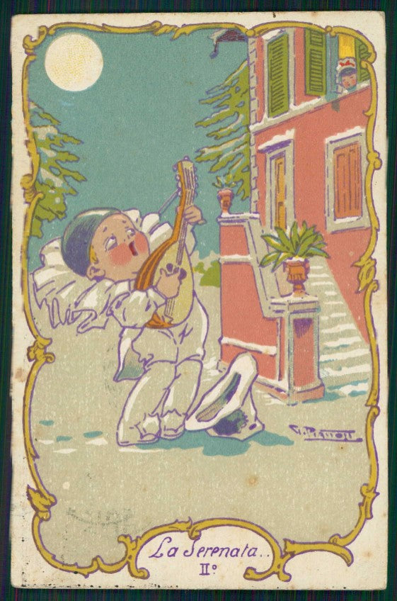 Artist Signed Piattoli Pierrot cartolina TC0962 – fronte