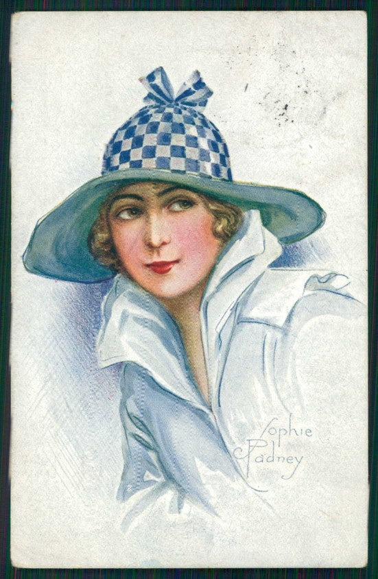 Artist Signed Sophie Padney Fashion Lady serie 98-3 PIEGHINE cartolina TC0963 – fronte