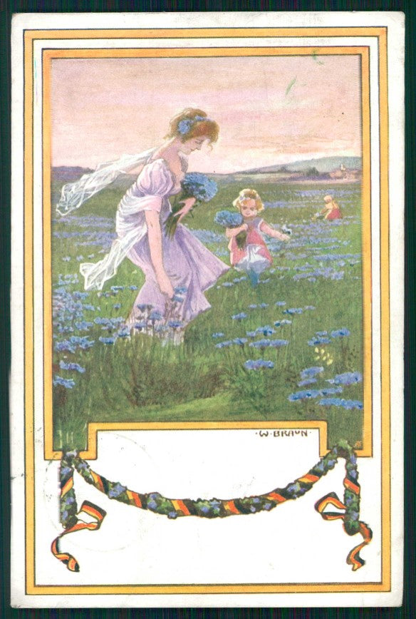 Artist Signed W. H. Braun Lady and Girl cartolina TC0975 – fronte
