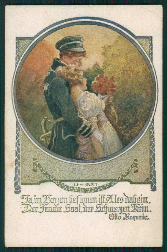 Artist Signed W. H. Braun Romantic Couple PIEGHINE cartolina TC0977 – fronte
