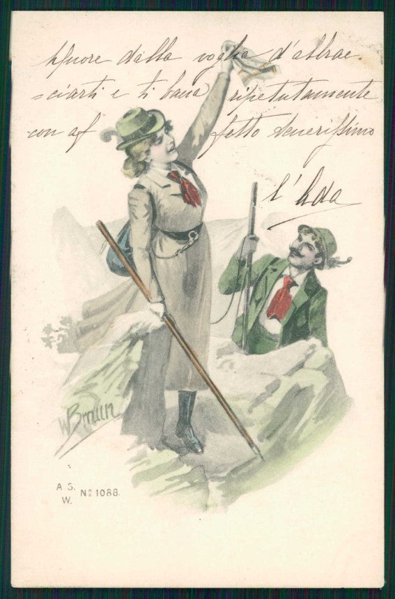 Artist Signed W. H. Braun Viennoise Alpinist Couple cartolina TC0985 – fronte