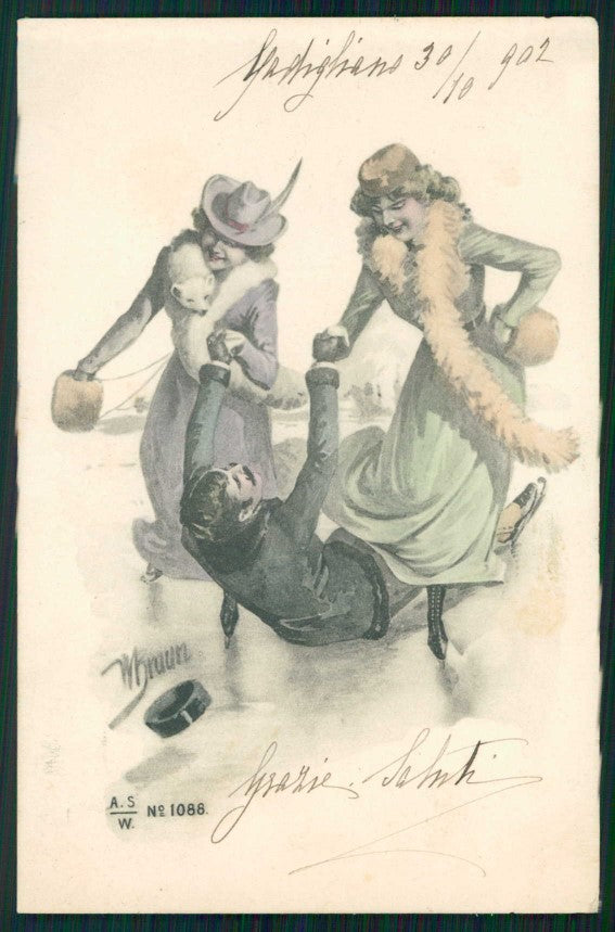 Artist Signed W. H. Braun Viennoise Skating Lady cartolina TC0988 – fronte