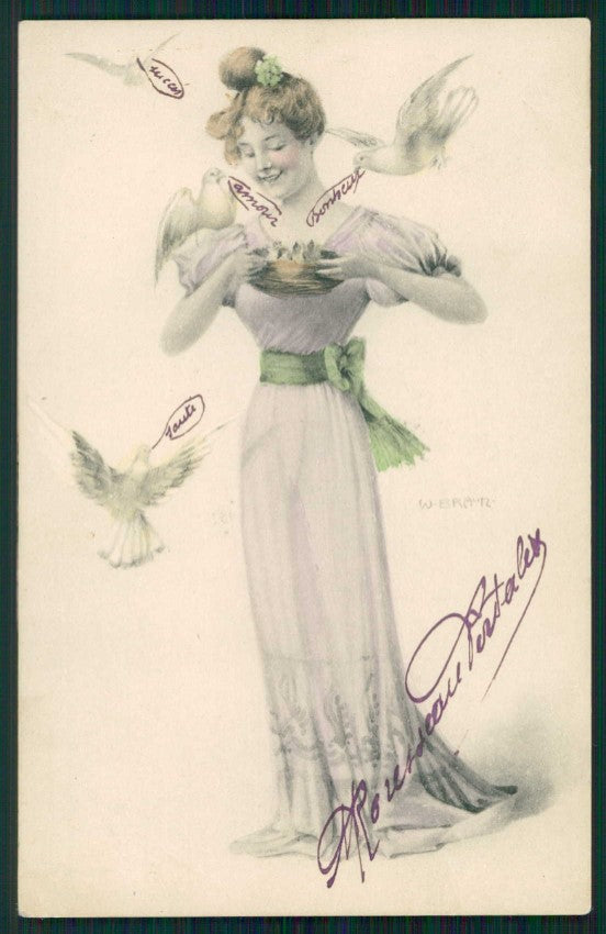 Artist Signed W. H. Braun Viennoise Lady cartolina TC0990 – fronte