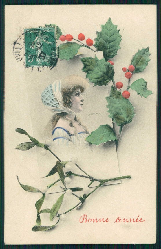Artist Signed W. H. Braun Viennoise Lady serie 382 PIEGHINE cartolina TC0997 – fronte