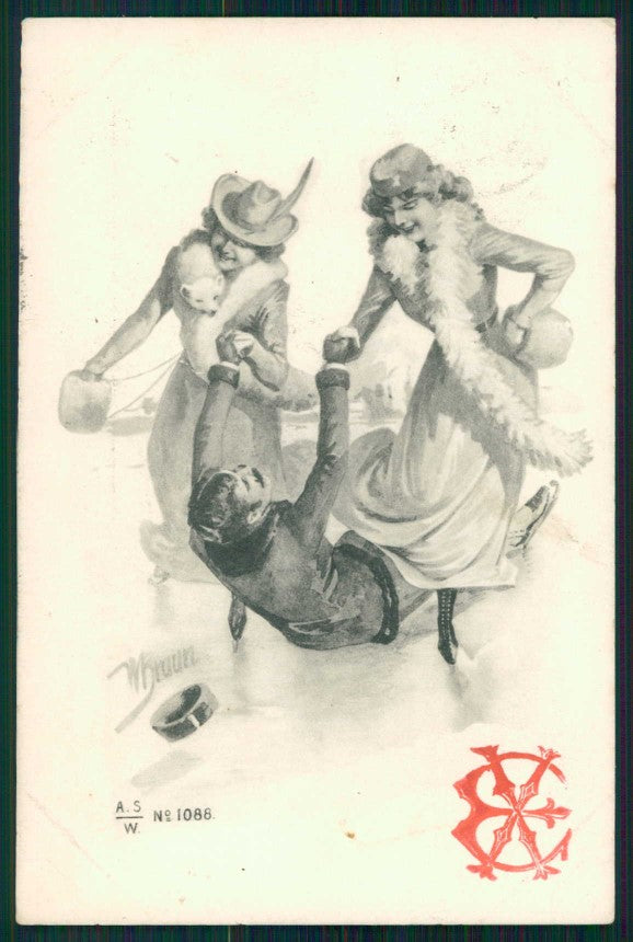 Artist Signed W. H. Braun Viennoise Skating Lady cartolina TC1010 – fronte