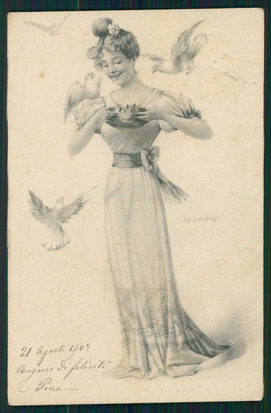 Artist Signed W. H. Braun Viennoise Lady cartolina TC1013 – fronte