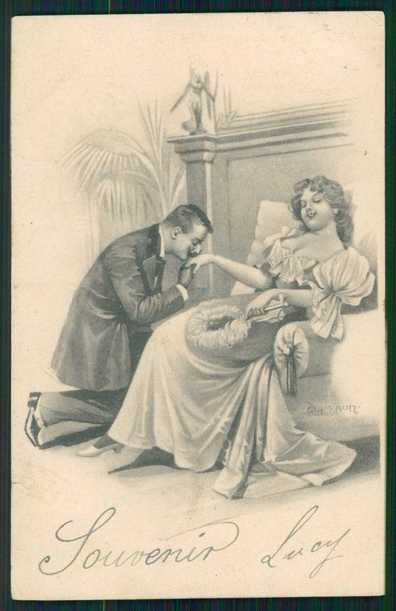 Artist Signed W. H. Braun Romantic Couple STRAPPINO cartolina TC1015 – fronte