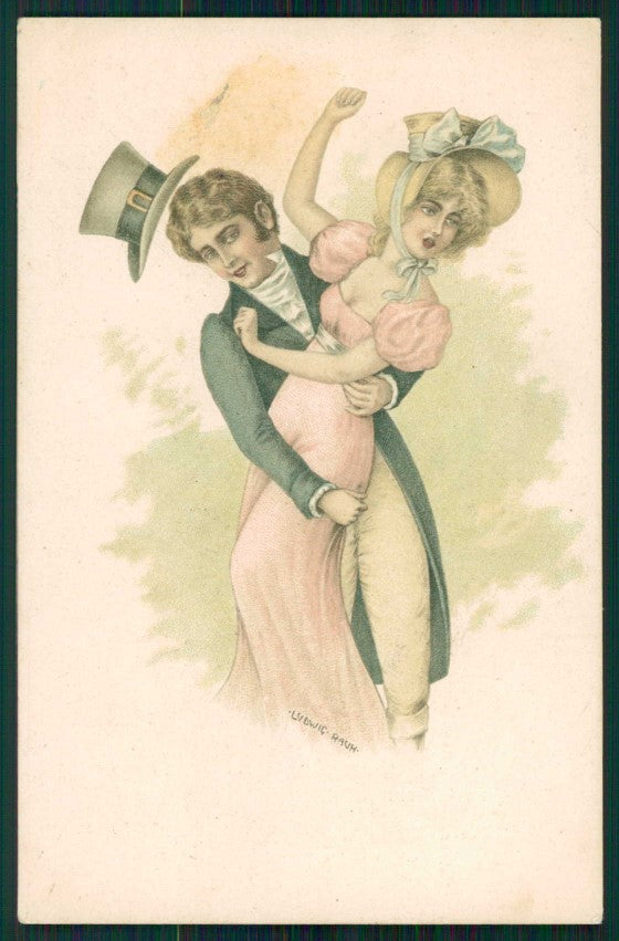 Artist Signed Ludwig Rauh Romantic Couple B K W I serie 554-2 cartolina TC1020 – fronte