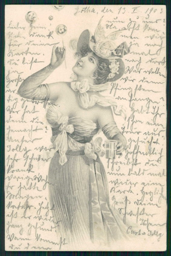 Artist Signed Ludwig Rauh Viennoise Lady cartolina TC1023 – fronte