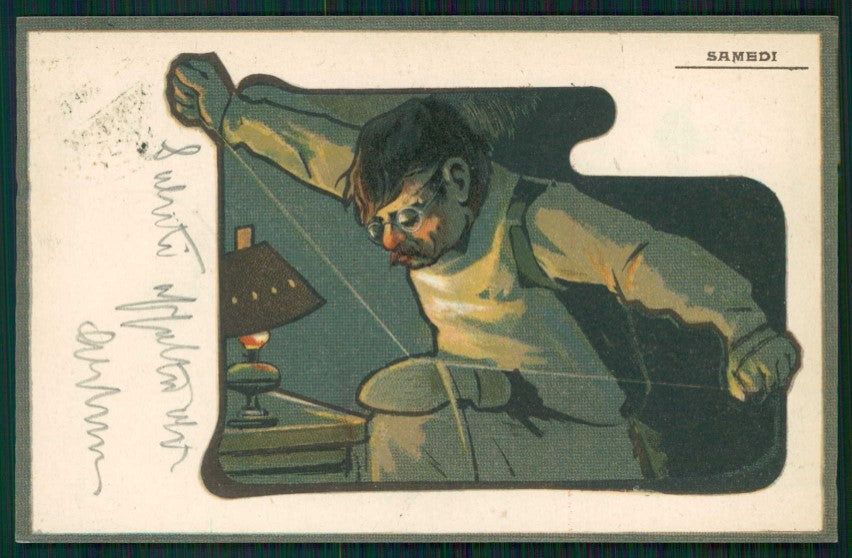 Artist Signed Art Nouveau Days of Week Settimana cartolina TC1081 – fronte