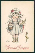 Artist Signed Deo Easter Girl Pasqua cartolina TC1088 – fronte