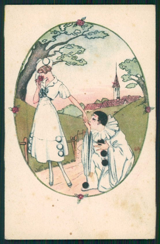 Artist Signed Willy Lady and Pierrot serie 2 cartolina TC1092 – fronte