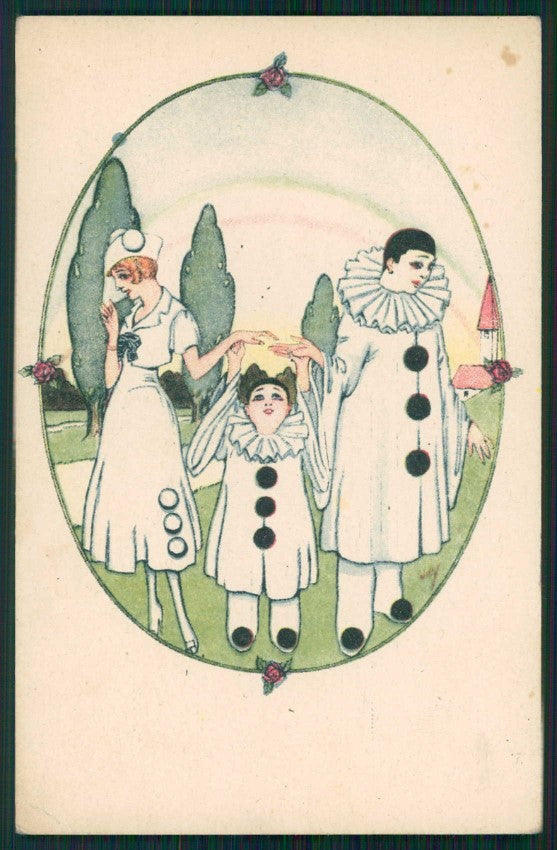 Artist Signed Willy Lady and Pierrot serie 6 cartolina TC1093 – fronte