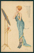 Artist Signed Willy Glamour Lady Make up serie 1082 PIEGHINE cartolina TC1094 – fronte