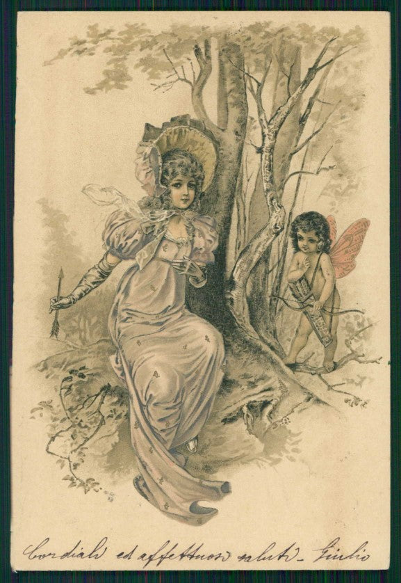 Artist Signed Lady Fairy Cupid PFB PIEGHINA cartolina TC1159 – fronte