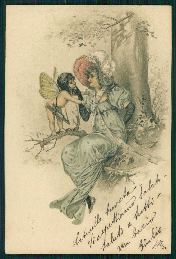 Artist Signed Lady Fairy Cupid PFB cartolina TC1162 – fronte