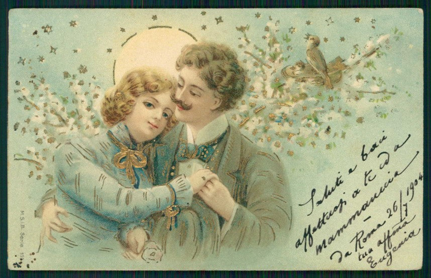 Artist Signed Romantic Couple Paper Moon M S i B serie 110 cartolina TC1174 – fronte