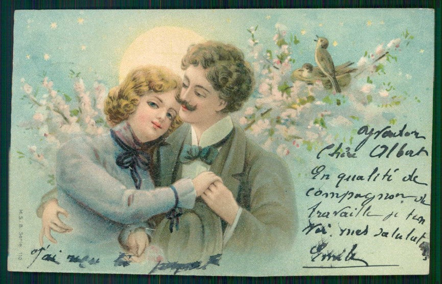 Artist Signed Romantic Couple Paper Moon M S i B serie 110 cartolina TC1176 – fronte