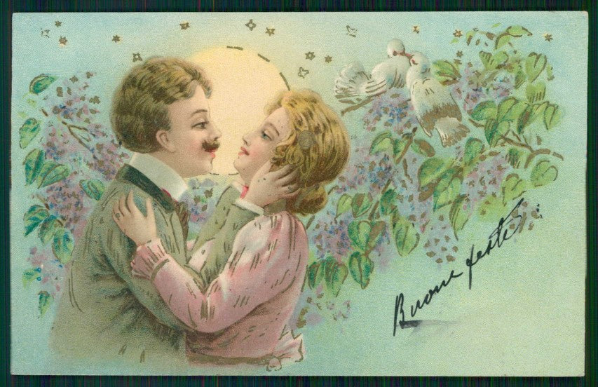 Artist Signed Romantic Couple Paper Moon M S i B serie 110 cartolina TC1177 – fronte