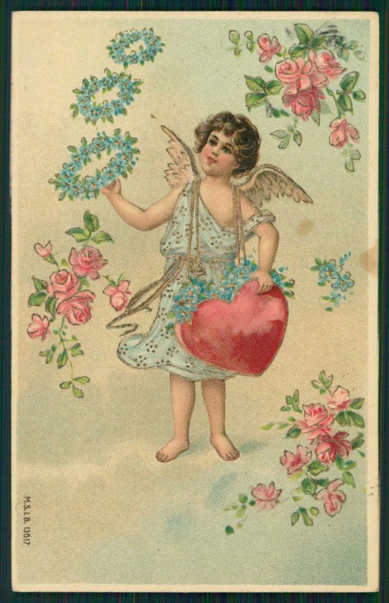 Artist Signed Cupid Myosotis Flowers M S i B serie 13617 cartolina TC1186 – fronte