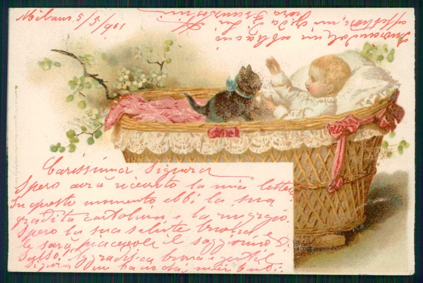 Artist Signed Cat and Little Boy Wezel Naumann PIEGHINE cartolina TC1199 – fronte