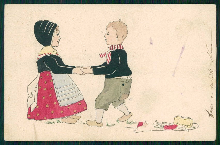 Artist Signed Dutch Children Olandesini serie 502-4 PIEGHINA cartolina TC1204 – fronte