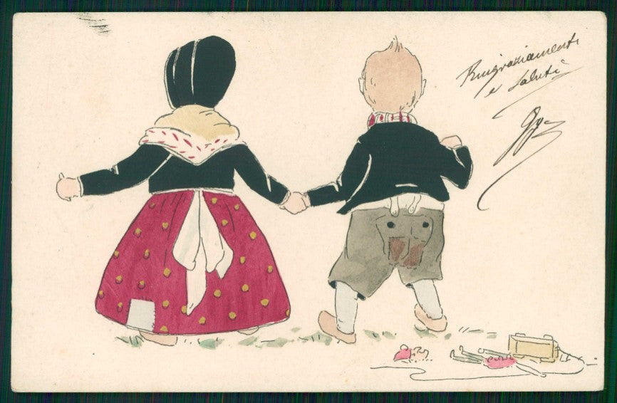 Artist Signed Dutch Children Olandesini serie 502-2 cartolina TC1205 – fronte