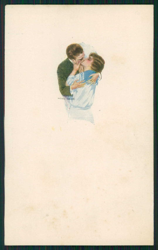 Artist Signed Nino Rame Kiss Romantic Couple serie 632 TRIMMED cartolina TC1236 – fronte