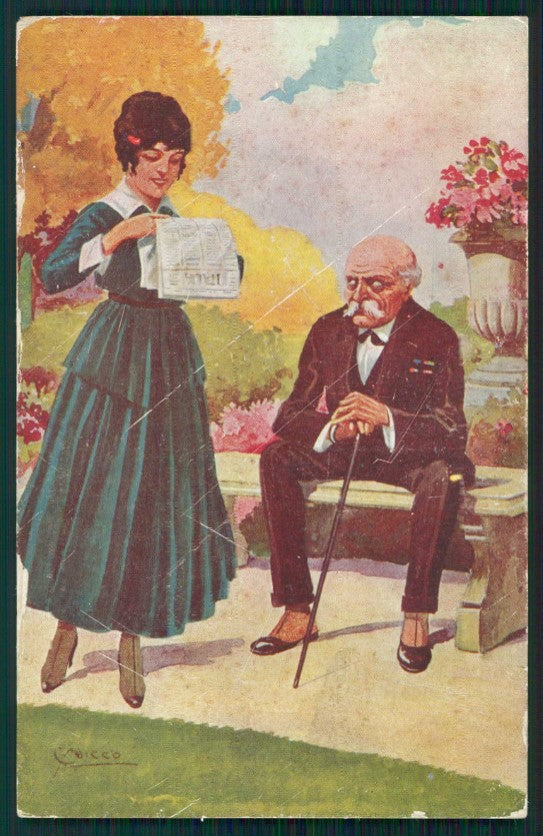 Artist Signed C. Nicco Lady Notizie dal Fronte Propaganda WW1 cartolina TC1252 – fronte