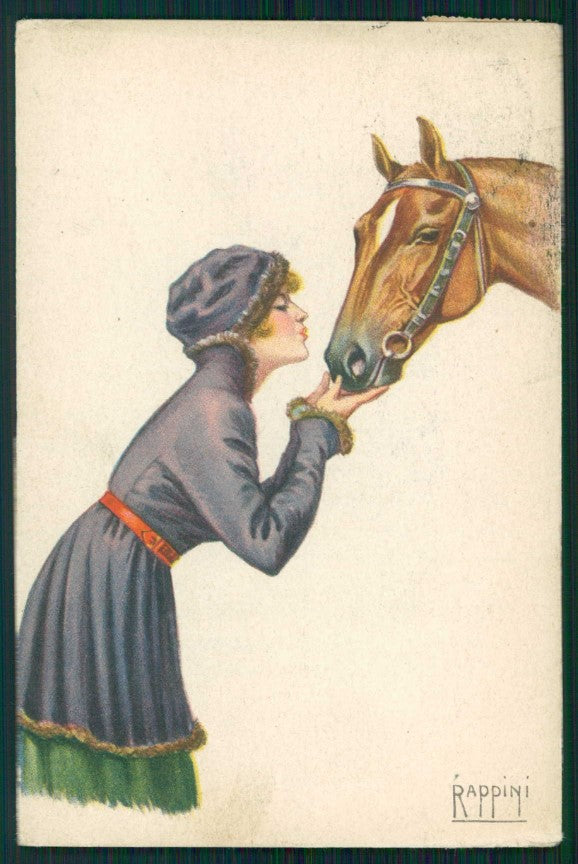 Artist Signed Rappini Horse Fashion Lady serie 1092 ABRASA cartolina TC1269 – fronte