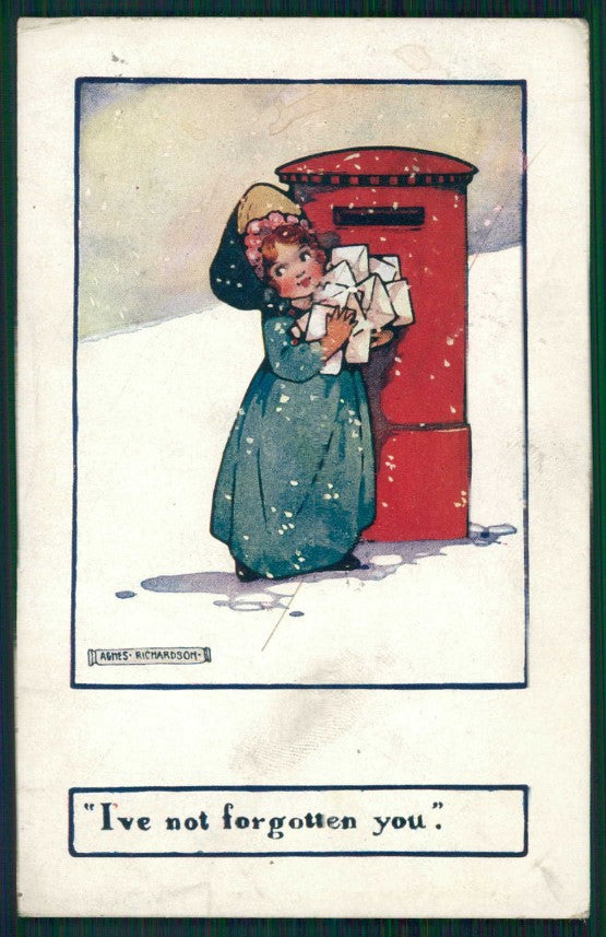 Artist Signed Agnes Richardson Girl Mail Box Faulkner 1074 cartolina TC1271 – fronte