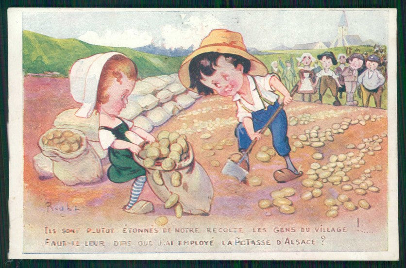 Artist Signed Right Children Alsace Sels Potasse TRACCE UMIDO cartolina TC1285 – fronte