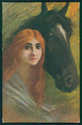 Artist Signed Glamour Fashion Lady Horse serie 720-5 cartolina TC1310 – fronte