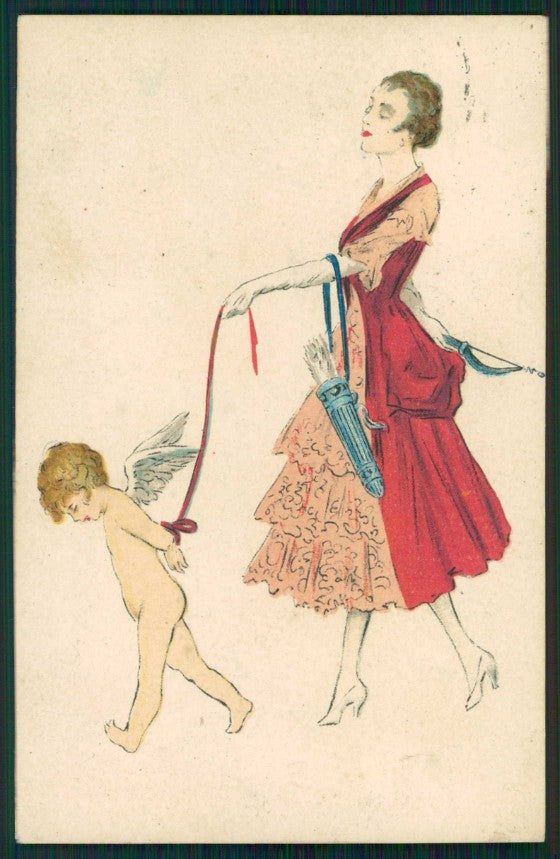 Artist Signed Cupid Glamour Fashion Lady Art Deco 798-2 cartolina TC1327 – fronte