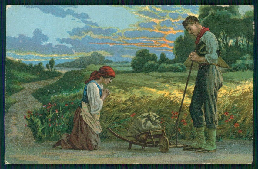 Artist Signed Couple La Preghiera The Prayer PIEGHINA cartolina TC1336 – fronte