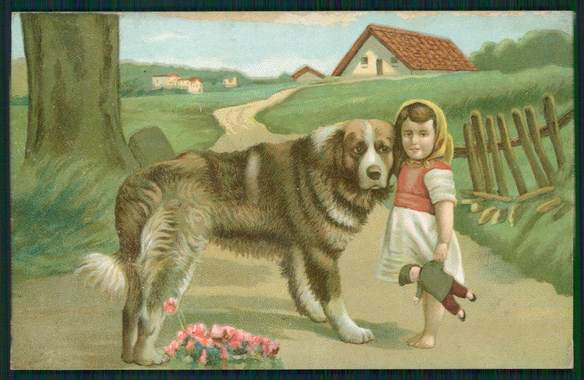 Artist Signed Girl and Dog ABRASA cartolina TC1340 – fronte