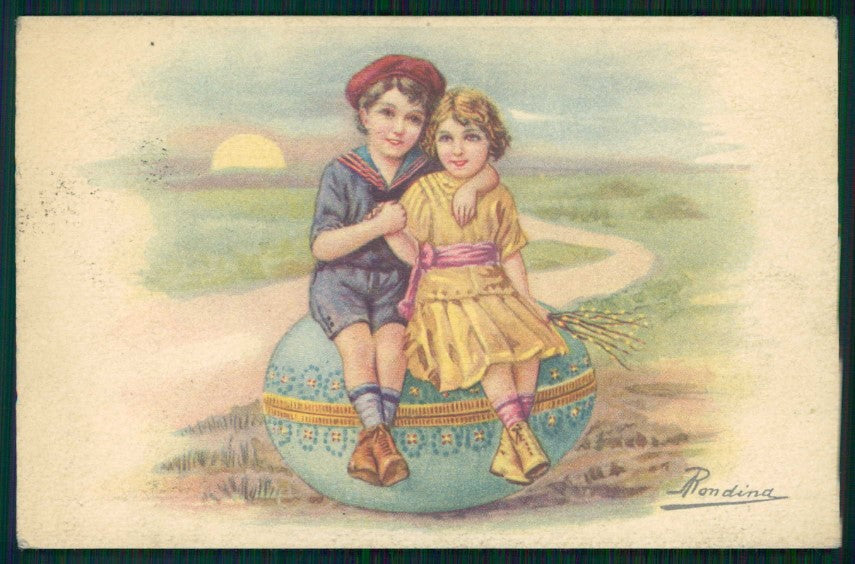 Artist Signed Rondina Children Easter serie 421-4 PIEGHINE cartolina TC1342 – fronte