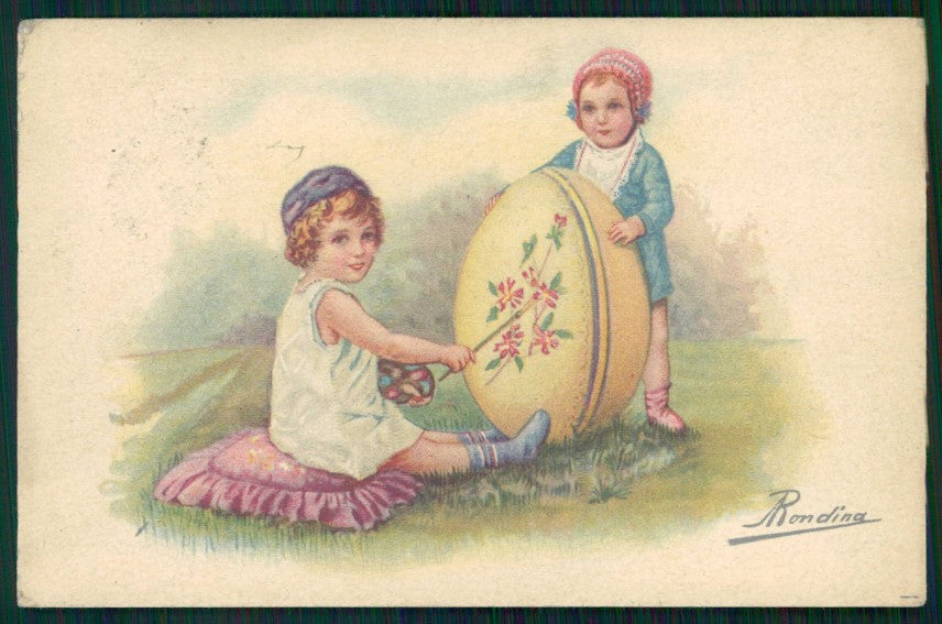 Artist Signed Rondina Children Easter serie 421-2 PIEGHINE cartolina TC1343 – fronte