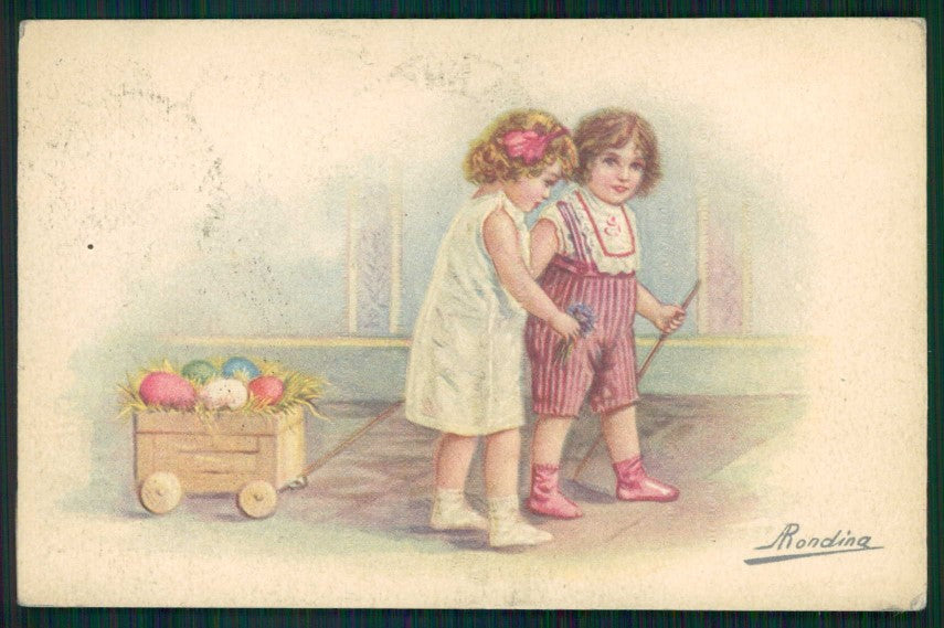 Artist Signed Rondina Children Easter serie 421-1 cartolina TC1344 – fronte