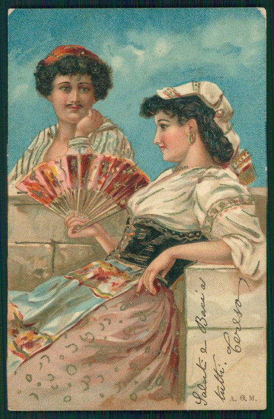 Artist Signed Italian Types Costumi Napoletani Relief AGM cartolina TC1364 – fronte
