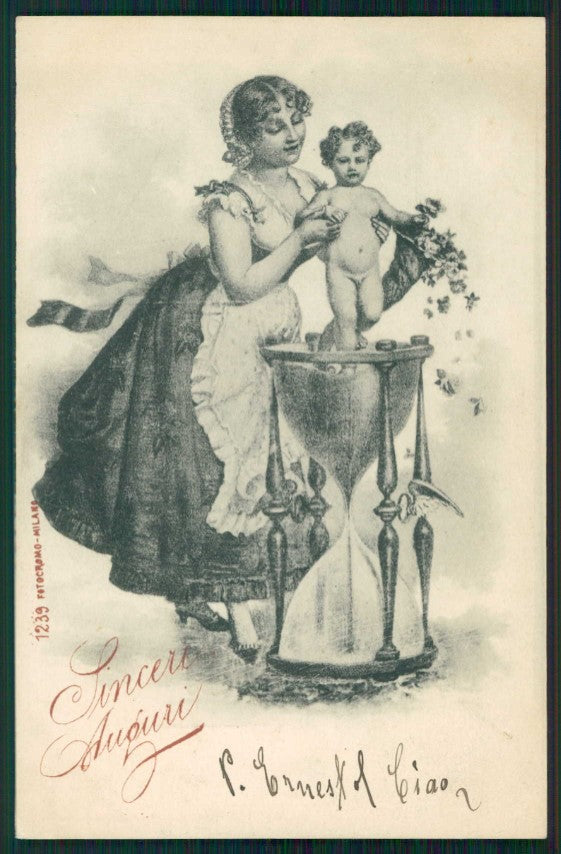 Artist Signed Lady and Child serie 1239 cartolina TC1370 – fronte