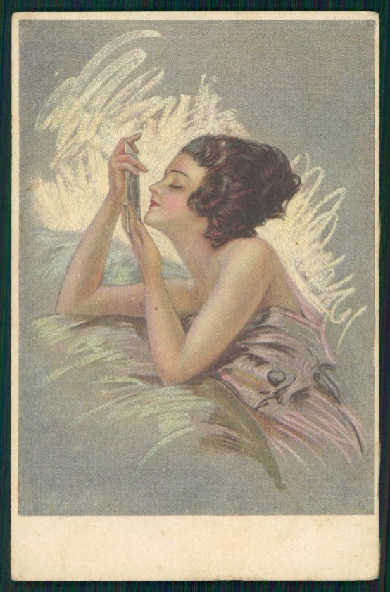 Artist Signed Glamour Fashion Lady serie 1057-2 PIEGA cartolina TC1385 – fronte