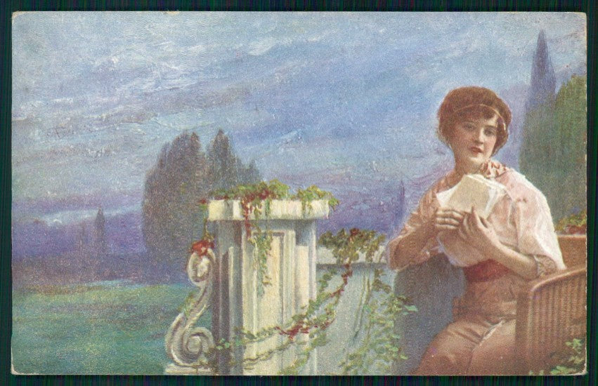Artist Signed Glamour Fashion Lady serie 124-5 cartolina TC1387 – fronte