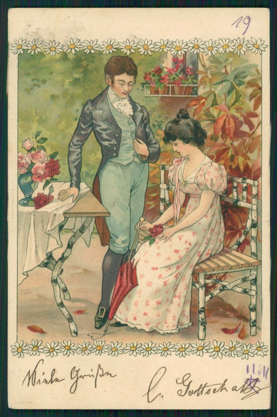 Artist Signed Art Nouveau Romantic Couple serie 746 STRAPPINI cartolina TC1394 – fronte