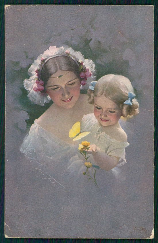 Artist Signed Lady and Girl serie 20887 PIEGHINE cartolina TC1395 – fronte