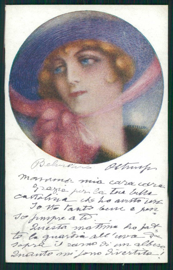 Artist Signed Restellini Glamour Fashion Lady serie 151-1 cartolina TC1399 – fronte