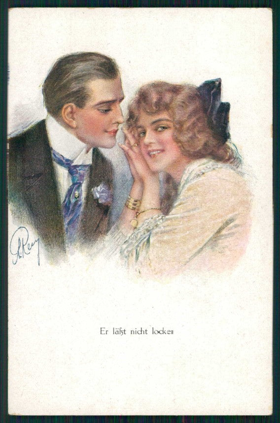 Artist Signed Romantic Couple cartolina TC1418 – fronte