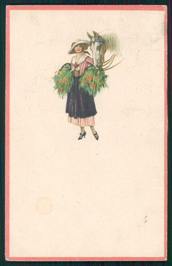 Artist Signed Lady and Horse serie 2184 PIEGA cartolina TC1432 – fronte