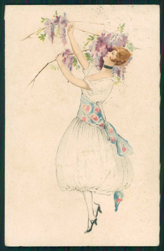 Artist Signed Glamour Fashion Lady serie 812-5 cartolina TC1449 – fronte